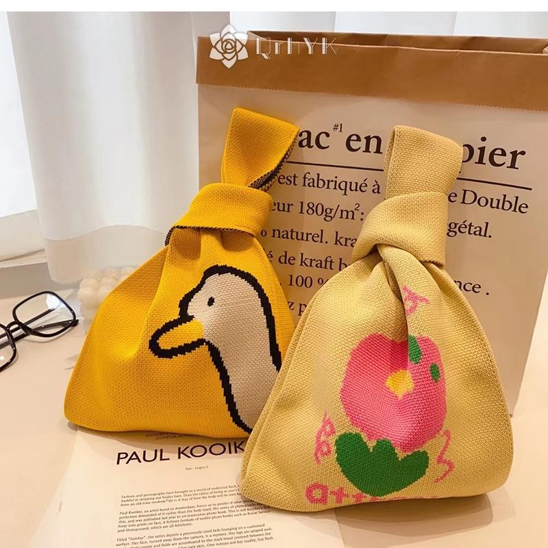 Qrhyk Thời Trang Handmade Đan Túi Xách Nữ Nút Cổ Tay Hàn Quốc Túi Tote Thường Có Thể Tái Sử Dụng Túi Mua Sắm Mới