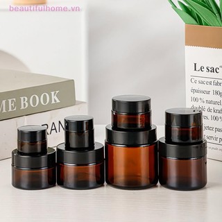 [Beautifulhome] Chai thuốc mỡ có thể đổ lại bằng thủy tinh màu nâu Bình đựng mỹ phẩm rỗng Hộp đựng kem dưỡng da mặt phấn mắt 5 / 10 / 15 / 20 / 25 / 30 / 50 / 60g Chai mẫu [làm đẹp]