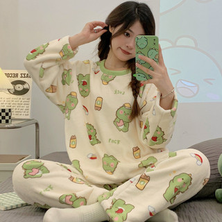 Bộ đồ ngủ lông cừu san hô mùa đông nữ cộng với nhung dày ấm áp flannel lưới người nổi tiếng phong cách 2025 quần áo gia đình mới
