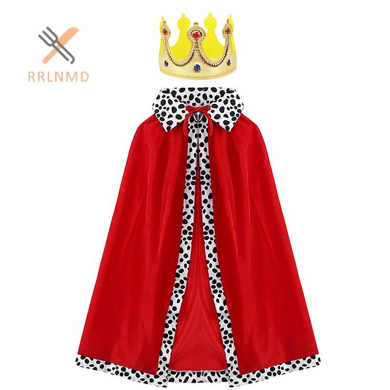 Rrlnmd Trẻ Em Vua Hoàng Đế Halloween Trang Phục Đỏ Áo Choàng Vua Hoàng Tử Áo Vương Miện Trẻ Em Sinh Nhật Cosplay Đạo Cụ Phụ Kiện MỚI