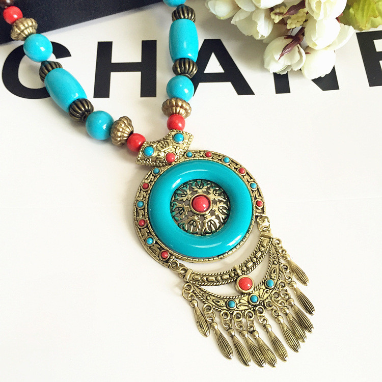 Ghgl❤️Châu Âu Mỹ Retro Thời Trang Vòng Cổ Bohemian Phong Cách Dân Tộc Dài Phóng Đại Chuông Áo Len Dây Xích Nữ Tây Tạng Phụ Kiện