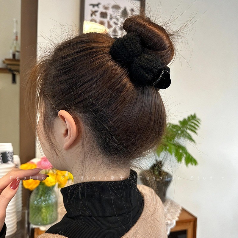 Kẹp Tóc Nữ Màu Cà Phê Nơ Bóng Kẹp Tóc Thu Đông Sang Trọng Phụ Kiện Tóc Thời Trang Phụ Kiện Tóc