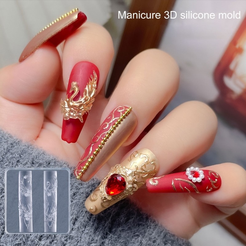 ⚝⚝Richh DIY Nail Art Khuôn Silicon Cho 3D Họa Tiết Nổi Hoa Hồng Bướm Giáng Sinh Thiết Kế Móng Tay Quyến Rũ Phụ Kiện
