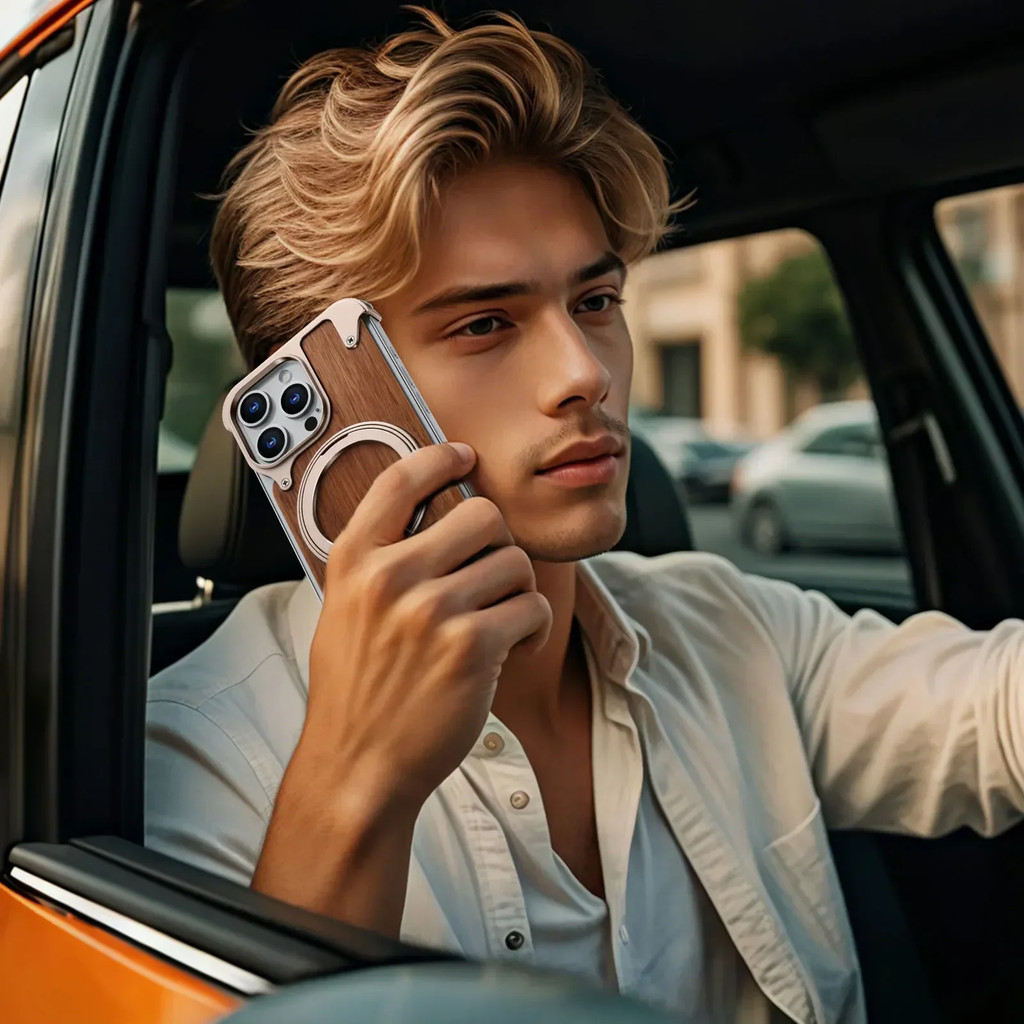 Ốp Điện Thoại Từ Tính Cho iPhone 17 16 15 14 Pro Max Gỗ Chống Sốc Bảo Vệ Với 360° Giá đỡ vòng xoay