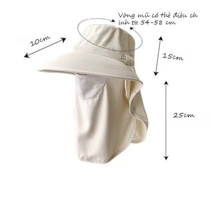 Mũ chống nắng,Mũ Nón Chống Nắng Vành Rộng Nữ,Mũ Bucket vành rộng tích hợp khẩu trang chống tia UV