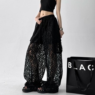 Quần unisex retro Hàn Quốc, phù hợp mùa hè với thiết kế ren và rỗng