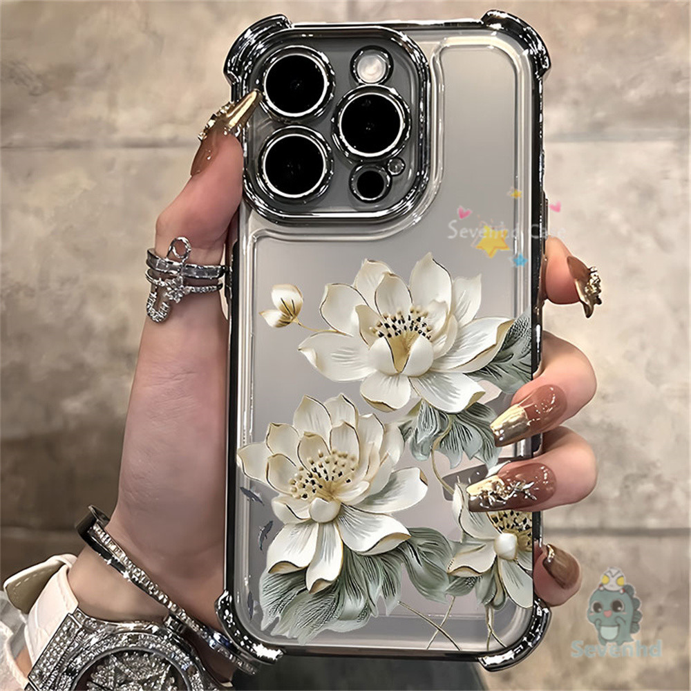 Vỏ hoa sen trắng đẹp cho iPhone 11 16 15 14 13 12 Pro Max XR X XS 8 7 ...
