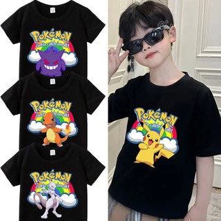 Áo thun Pokemon hoạt hình cotton trẻ em Áo thun thông thường hàng đầu thời trang ngắn tay quần áo đa năng