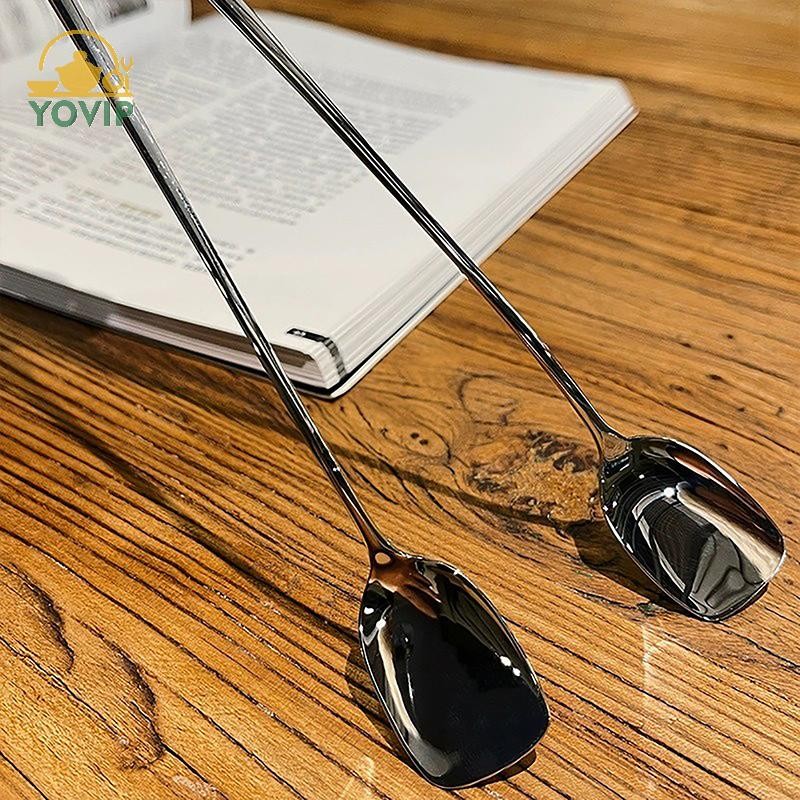 YOVIP 20CM Thép không gỉ Tay Cầm Dài Thìa Khuấy Sáng Tạo Kem Món Tráng Miệng Muỗng Cocktail Hàn Quốc Cà Phê Trà Trộn Thìa Flatware VN
