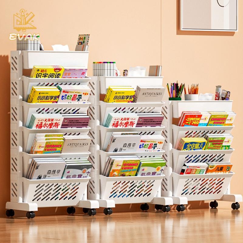 Alittlesetrtu Giá sách có thể di chuyển được trên sàn có bánh xe Giá để bàn học Nghiên cứu Công suất lớn Giá để sách nhiều lớp VN