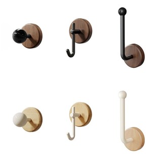Móc treo tường PWSSEND, Móc lưu trữ treo tường bằng gỗ đen trắng, Bắc Âu Không có máy khoan Chống thấm nước Tự dính Móc treo trang trí