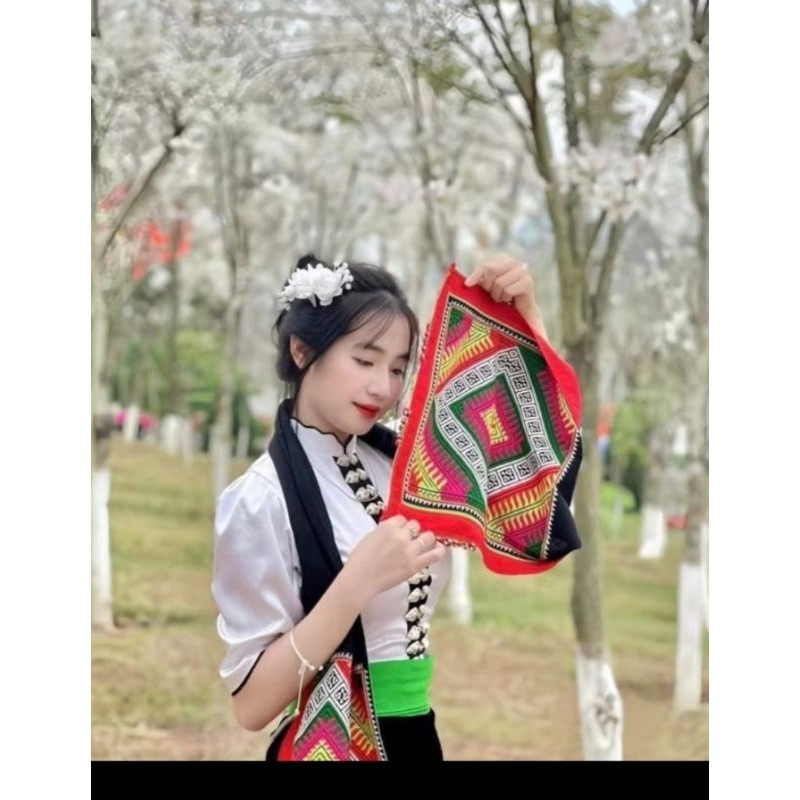 Khăn Piêu dân tộc thái họa tiết in 3D, vải chéo đen dùng để biểu diễn văn nghệ phụ kiện đạo cụ