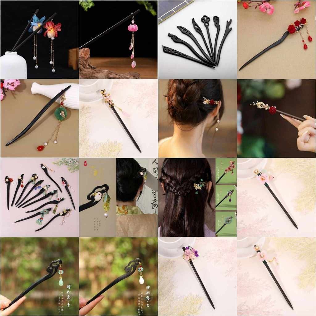 Tổng hợp các mẫu trâm cài tóc gỗ mun Phong cách Cổ trang Trung Hoa, Phụ kiện cài tóc cổ trang