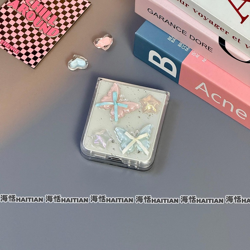 Thời Trang Lấp Lánh Nhiều Màu Sắc Vòng Tay Bướm Ốp lưng Thích Hợp Cho Samsung Galaxy ZFlip7 Zflip6 Ốp Lưng Bảo Vệ Cho ZFlip 7 5 6 5G Mixflip N3Flip Dây Có Thể Gập Lại Vỏ