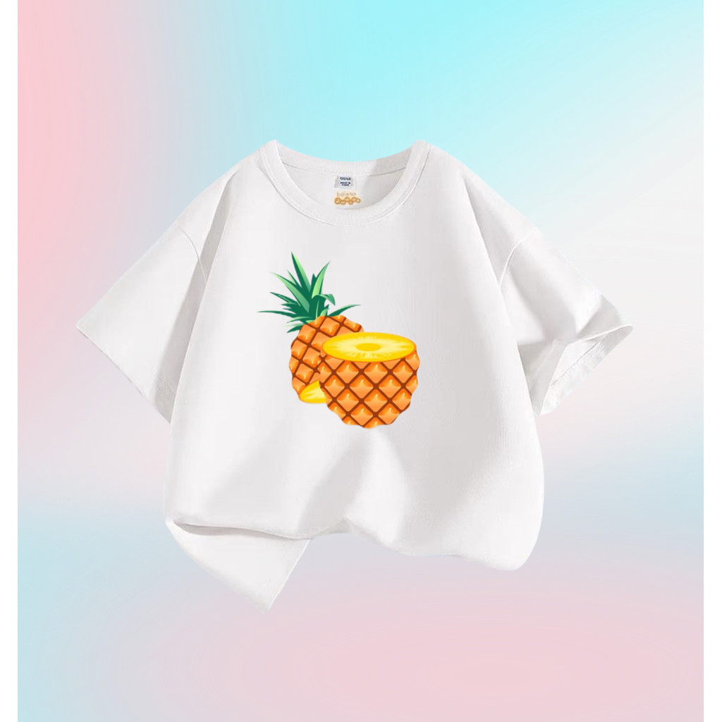 Dứa Trái Cây 2D Trẻ Em Tee Cổ Tròn Top Nắng Mùa Hè Unisex Áo Sơ Mi Cho Bé Trai Bé Gái