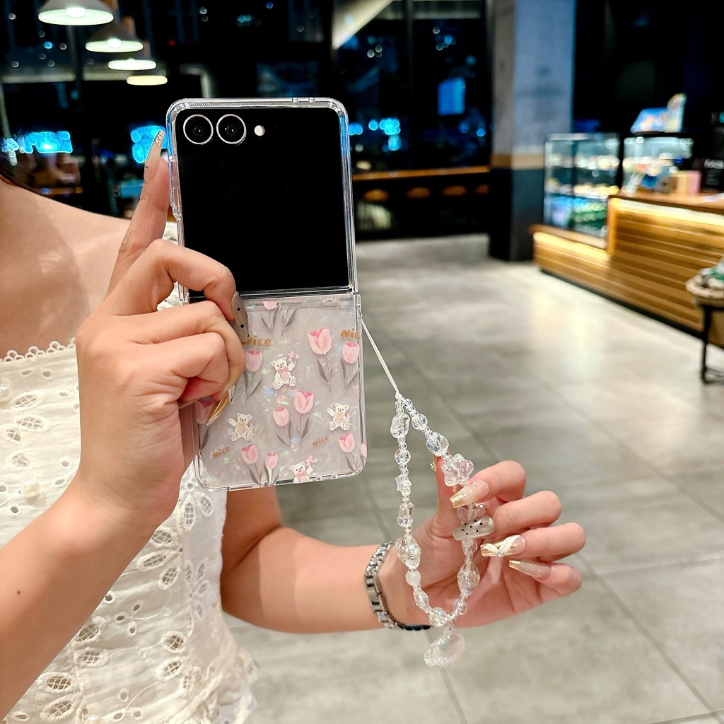 Thiết Kế Độc Đáo Gấp Mặt Sau Điện Thoại Dành Cho Samsung Galaxy Z Flip7 Sang Trọng Hoa Tulip Vỏ Điện Thoại Cho Z Flip 3 4 5 6 7 Flip7FE Vỏ Bảo Vệ