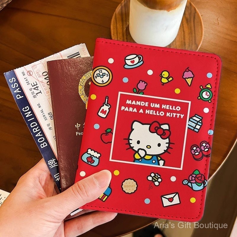 [Aria] Hộp đựng hộ chiếu hoạt hình Sanrio Hello Kitty Hộp đựng tài liệu Hộp bảo vệ Hộp đựng thẻ đa chức năng Du lịch nước ngoài Lưu trữ di động