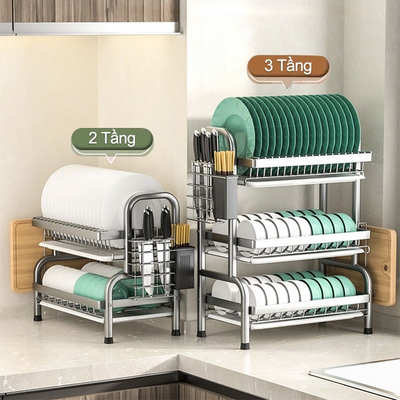 Lifinity Kệ Bếp Inox 304 2/3 Tầng - Khay Hứng Nước Tháo Rời Tiện Lợi, Thiết Kế Đa Năng