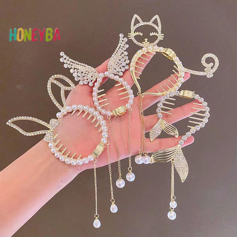 < Honeyba > Thuốc vuốt tóc thanh lịch Khóa đuôi ngựa Khóa đuôi ngựa Ngọc trai đính đá ngọc trai sel Kẹp băng đô Mũ đội đầu