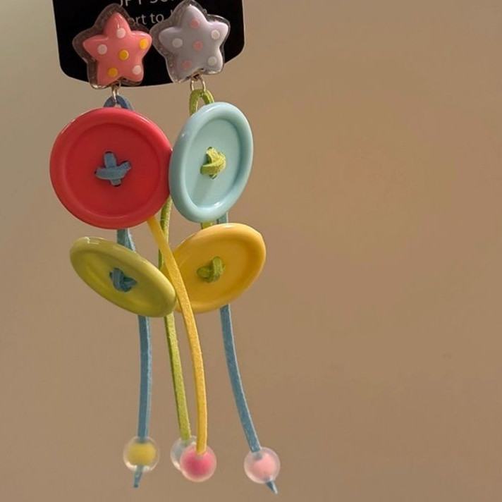 Bông tai nút trái tim đầy màu sắc Dopamine