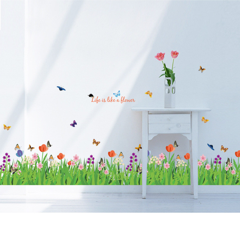 SK9057 Zhonglan Hoa Cỏ Bướm Đế Phòng Khách Trang Trí Phòng Tắm Phẳng Tự Dính Chống Thấm Nước Có Thể Tháo Rời Dán Tường