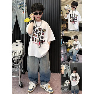 Mùa Hè Phong Cách Mới Cotton Nguyên Chất Bé Trai Áo Thun Tay Ngắn Trẻ Em Hoạt Hình Anime In Hình Rời Đường Phố Cho Bé Top