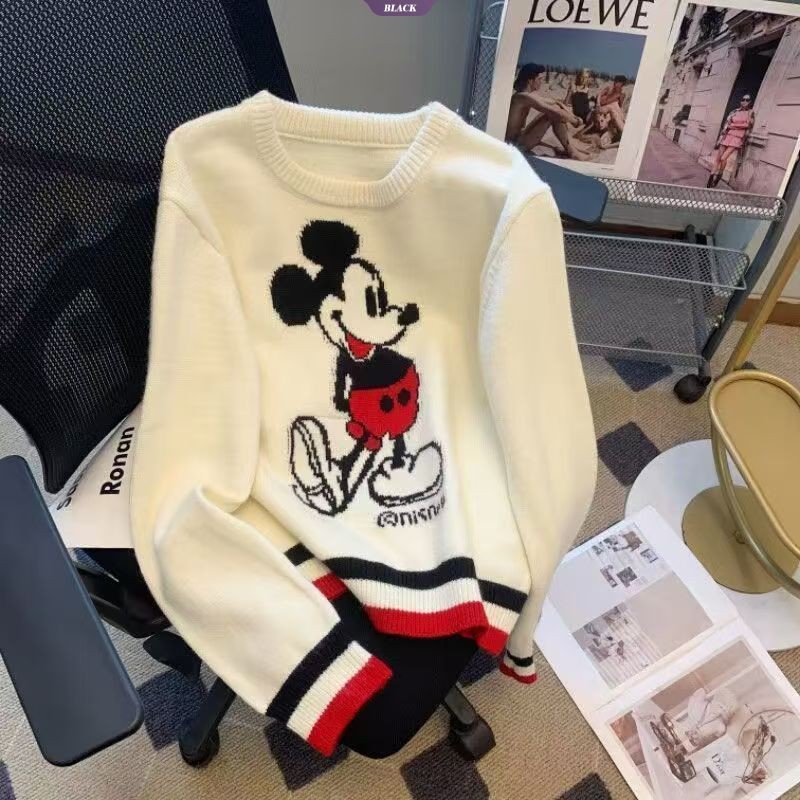 Họa Tiết Mickey Jumper Đan Áo Len Nữ Thu Đông 2025 Phù Hợp Chống Lạnh