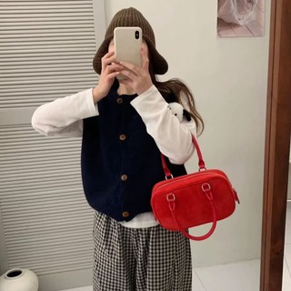 Áo Cardigan Len Màu Đỏ Phong Cách Vest Nhỏ Gọn, Thích Hợp Mùa Thu Đông