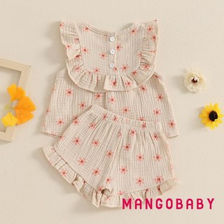 MG-Baby Kids Girls Quần Short Bộ Hoa Không Tay Cổ Cổ Tròn Áo Và Quần Short Trang Phục 2 Món Mùa Hè