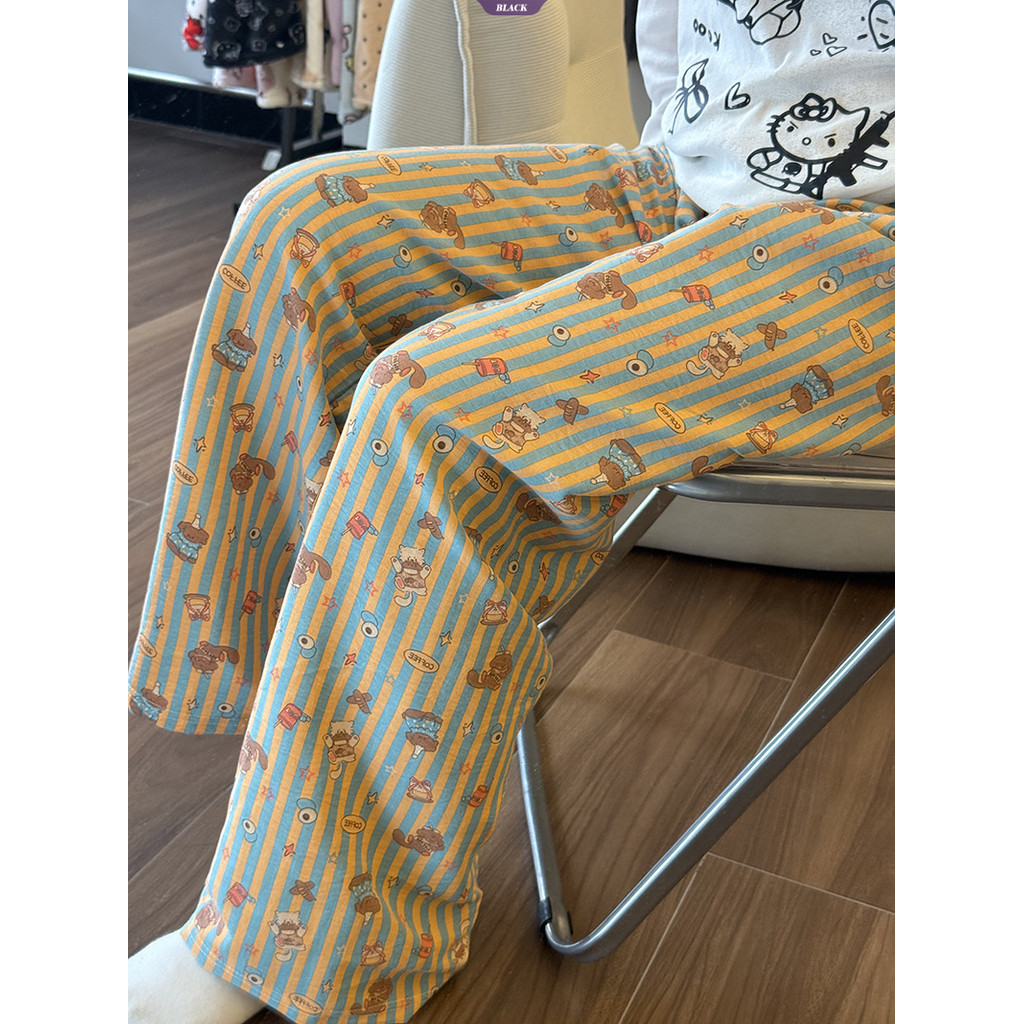 Quần Pyjama Ngắn Cà Phê Sọc Phong Cách Hàn Quốc Cho Nữ Mùa Hè 2025