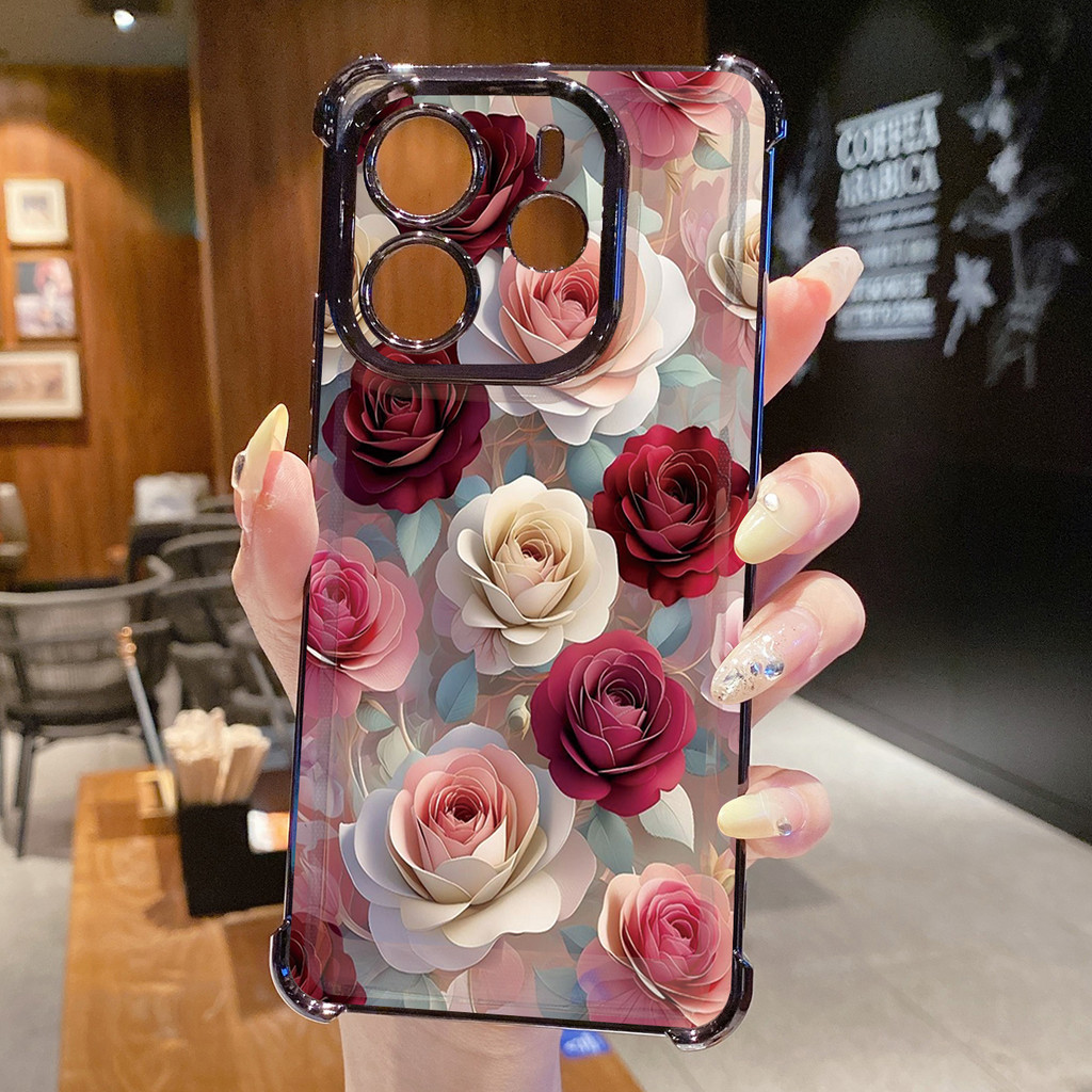 Dành Cho Xiaomi Redmi Note 14 13 Pro 5G 4G 12 13C 14C Vỏ Mạ Trong Suốt Hoa Mẫu Đơn Sang Trọng Chống Rơi
