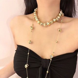 1 chiếc vòng cổ hạt tròn không đều sang trọng, dây chuyền xương đòn hai lớp, dây chuyền áo len