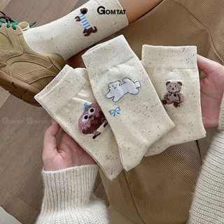 Set 5 đôi tất cao cổ nữ họa tiết thú cưng dễ thương GOMTAT, vớ chân cute chất cotton mềm mịn, co dãn – JIN-2516-CB5