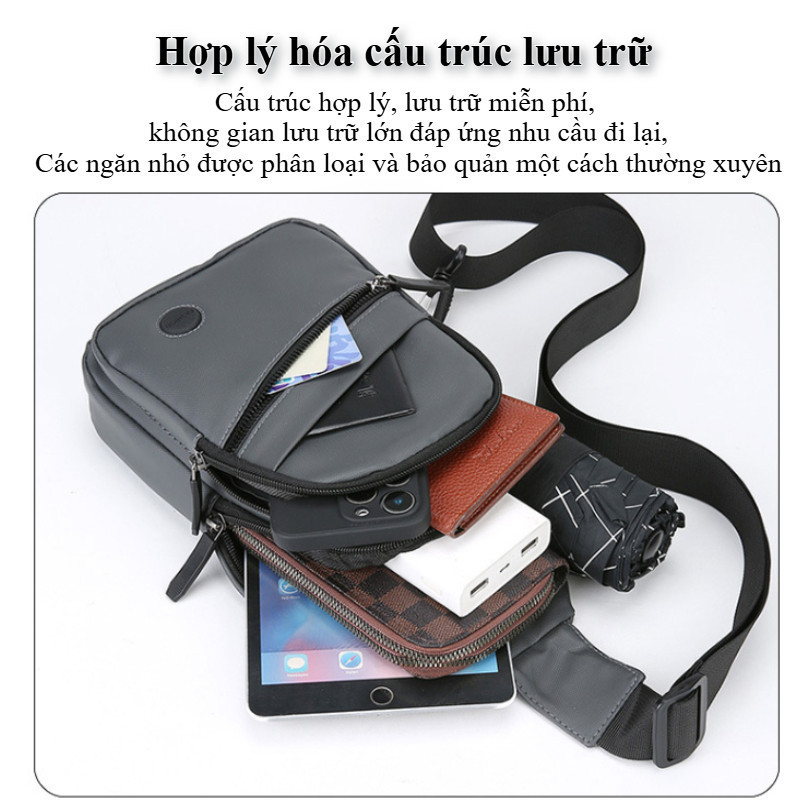 Túi đeo chéo nam chống nước, Dây Đeo Điều Chỉnh, Chống Sốc EVA, Dành Cho Đi Phượt/Đi Làm