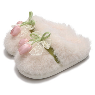 【Mới】 Xixitiao Dép bông Ngôi nhà giải trí mùa đông Tulip Pháp thoải mái dành cho phụ nữ