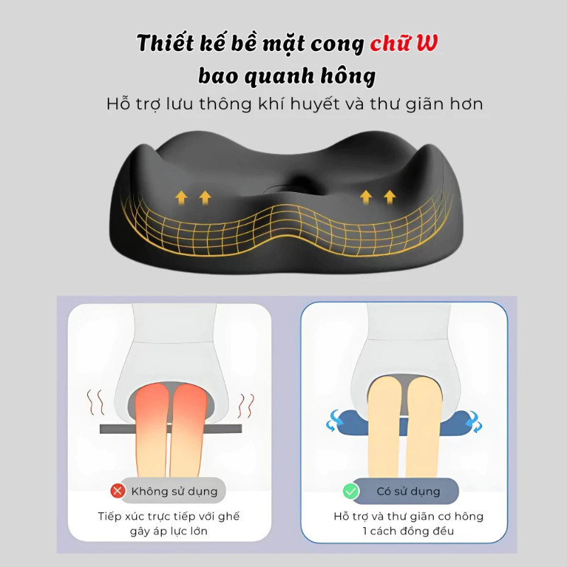 Đệm Lót Ghế Công Thái Học 3D, Đệm ngồi cao su non siêu đàn hồi chống bệnh trĩ đau xương cụt