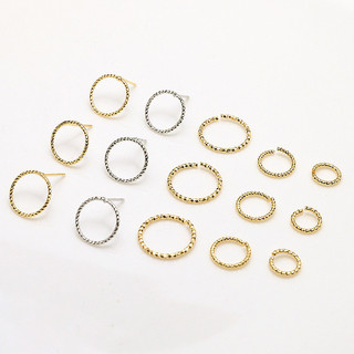 Bông tai tròn rỗng 18K mạ vàng thật đồng hoa đơn giản vòng mở hoa diy trang sức thủ công chất liệu phụ kiện bông tai