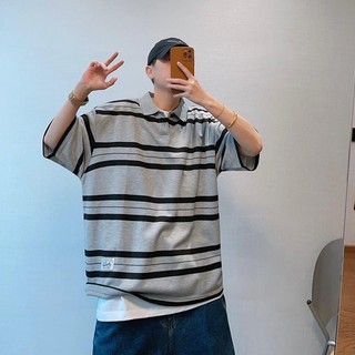 [Plus Size] 150KG Nam Sọc Ve Áo Hip Hop Tay Ngắn Cotton Đen Xám Áo Sơ Mi Oversize