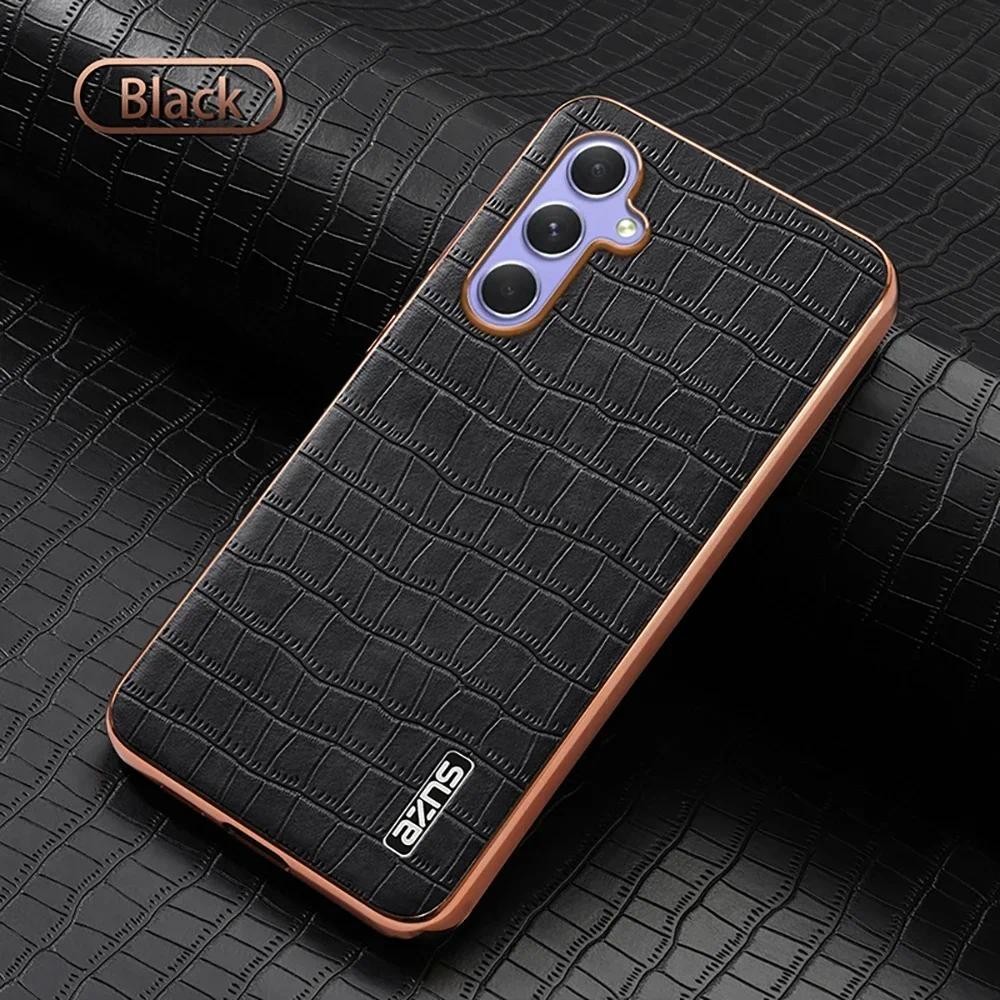 Ốp Da Hạt Cá Sấu Mạ Sang Trọng Cho Samsung Galaxy A55 A35 A25 A15 A05 A54 A34 A36 S24 Vỏ Chống Sốc Ống Kính Máy Ảnh