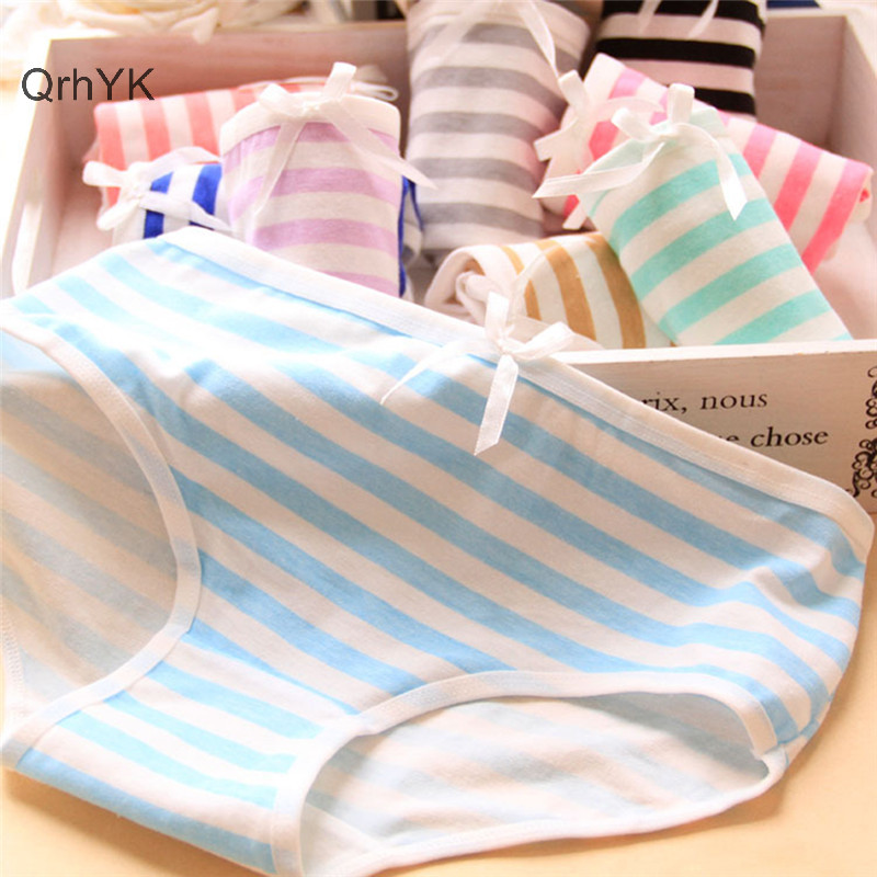 Thời Trang Nhà Máy Nữ Đáng Yêu Sọc Dễ Thương Nơ Quần Đùi Cotton Quần Lót Hipster Quần Lót QrhYK