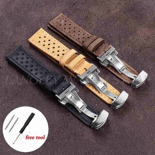 Dây đeo đồng hồ da thật 22mm 20mm 18mm cho thẻ Carrera Dây đeo đồng hồ kinh doanh xốp thoáng khí tự động khóa bướm thay thế dây đeo đồng hồ nam nữ Dây đeo cổ tay nhiệt đới