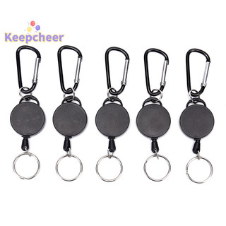 [Keepcheer] Dây thép cuộn màu đen có thể thu vào Dây đai giật Vòng chìa khóa Giá đỡ huy hiệu [Mới]