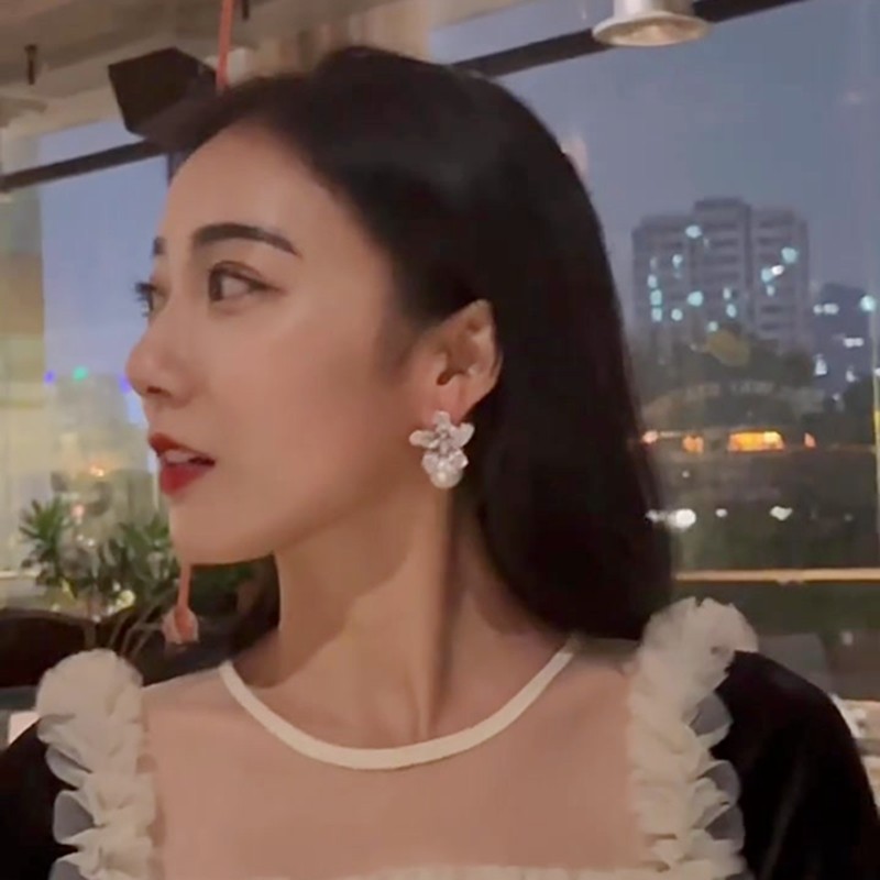 Bông tai hoa Zircon thời trang Ngọc trai Pháp Bông tai cô dâu Bông tai tinh tế dành cho nữ