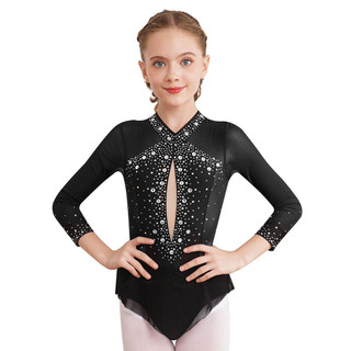 Yhong Kid Girls Gymlastic Leotard Tay Dài Lấp Lánh Kim Cương Giả Múa Một Mảnh Trang Phục