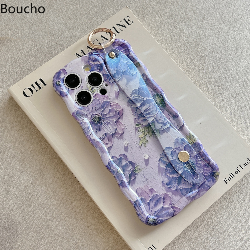 Dành Cho iPhone 16 Pro Max Air 17 Pro Max 15 Plus Thời Trang Laser Ánh Sáng Xanh Hoa Dây Đeo Cổ Tay Ốp Lưng Điện Thoại Cho iPhone 14 Pro Max 11 12 13 Pro Max 15pro Sang Trọng Chống Sốc TPU Mềm