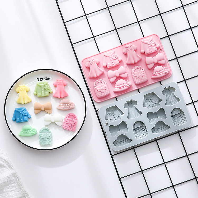 10 khoang quần áo trang trí chủ đề thiết kế khuôn silicon sô cô la khuôn bánh khuôn sáp chai đường khuôn viên đá khuôn làm bánh DIY
