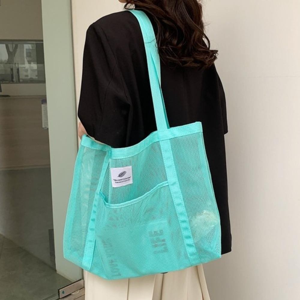 Túi đeo vai lưới HOBBYIN, Túi đi biển du lịch khô nhanh lưới, Túi xách Tote mua sắm trong suốt thông thường bền bỉ dành cho nữ