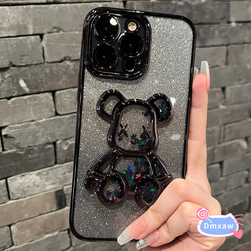 Ốp điện thoại Gấu Lấp Lánh Cho iPhone 12 11 Pro Max 12 Mini XS Max X XR 8 7 6 6S Plus SE 2020 Shinning Back Case Liquid Quicksand Bạo Lực Gấu Bìa Mềm