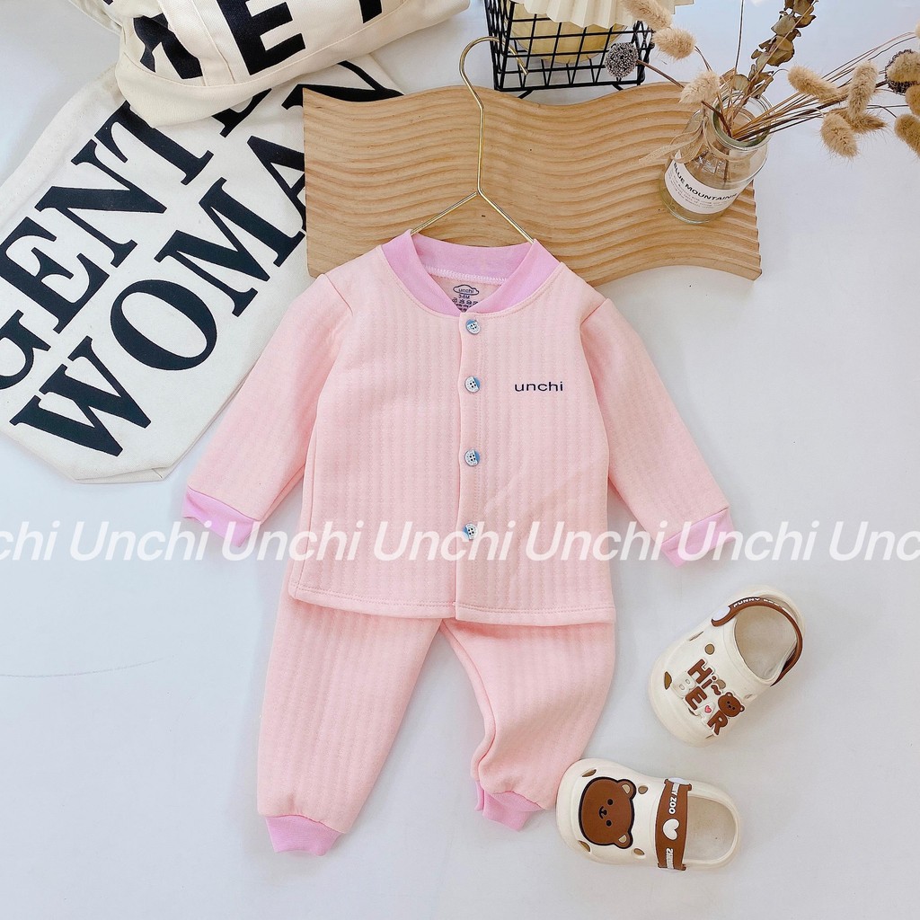 Bộ quần áo dài tay Unchi vải xốp trần bông co giãn 4 chiều cho bé trai bé gái từ 4-14kg, nhiều màu lựa chọn - HD05