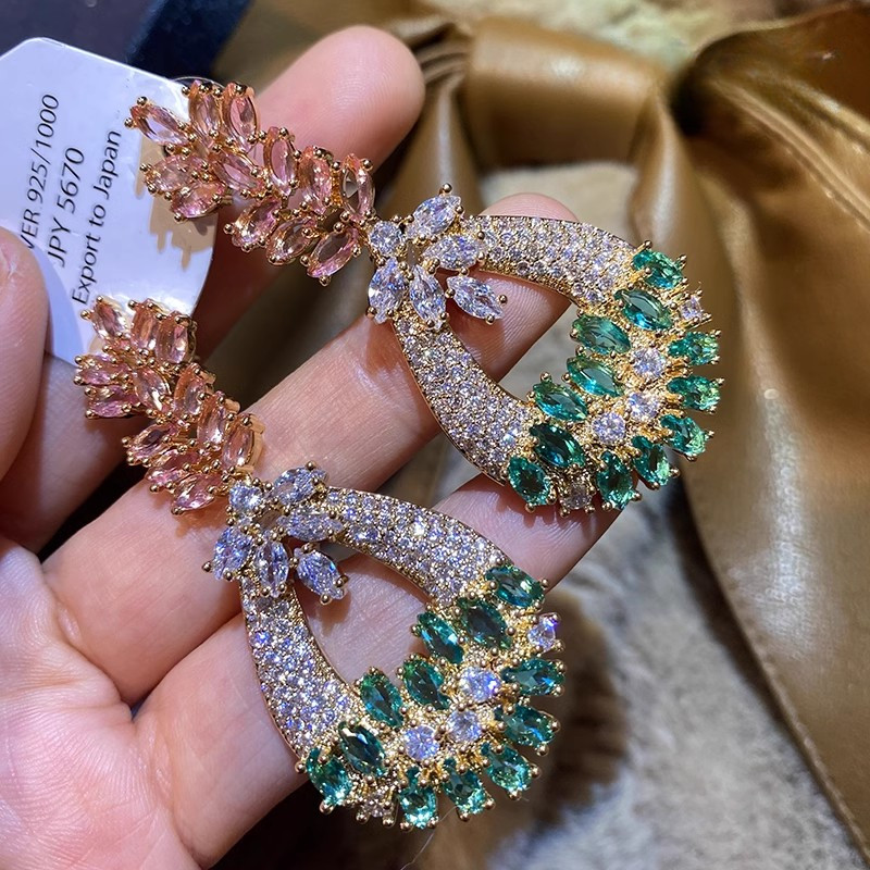 Bông Tai Zircon Thời Trang s925 Bạc Kim Lúa Mì Tai Thả Hình Phong Cách Dài Sang Trọng Bông Tai